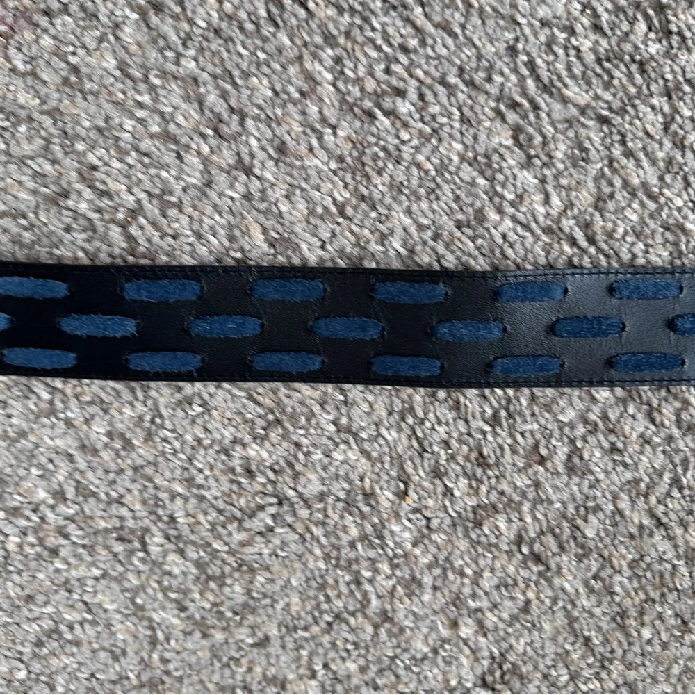Vintage Escada Black Leather Mirrored Belt Size 42 Rockstar West Germany Made